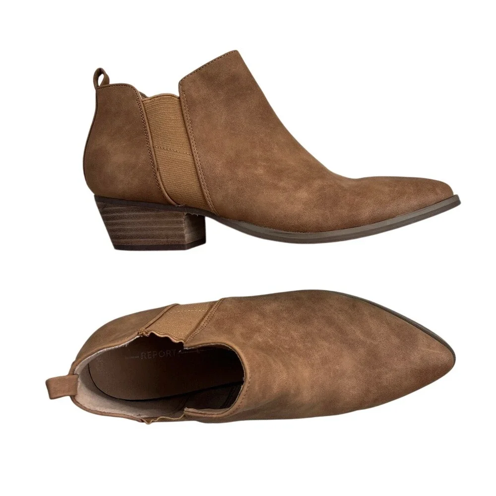 Report Faux Leather Suede Ankle Boot Tan Suede Women's‎ 9.5 Western Block Heel